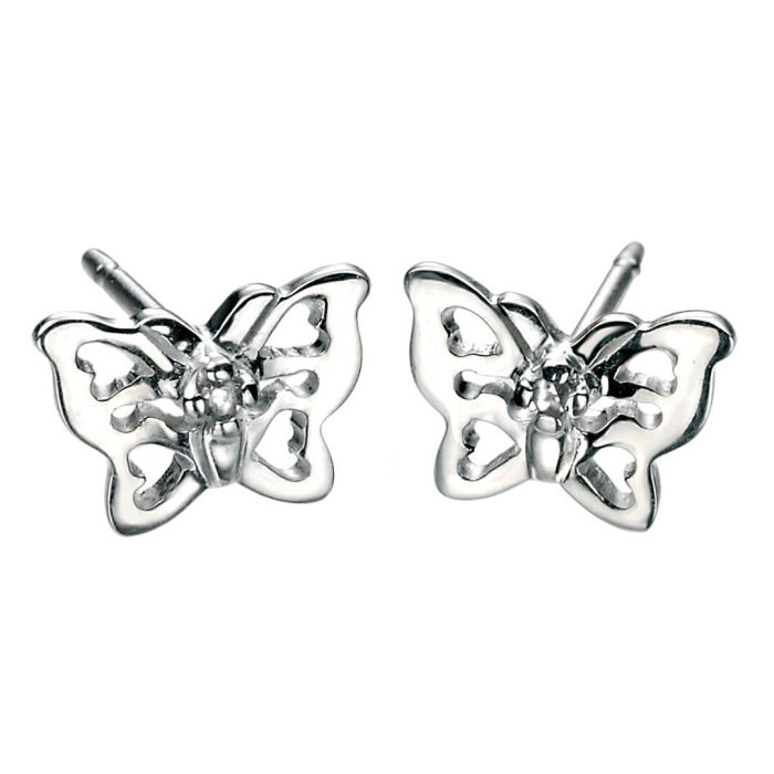 D for Diamond silver and diamond butterfly stud earrings.