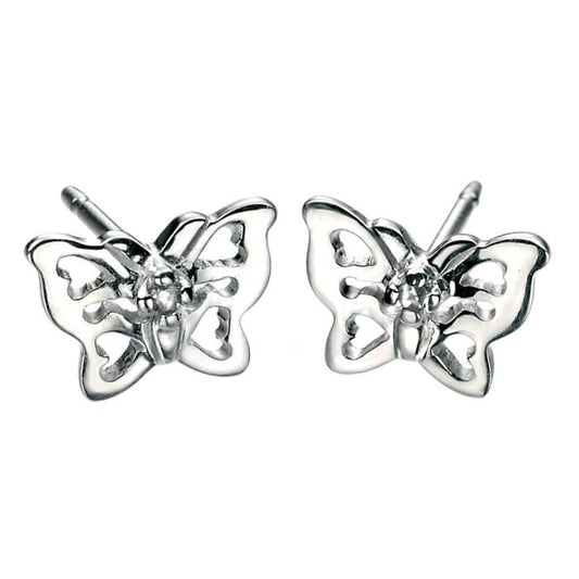 D for Diamond silver and diamond butterfly stud earrings.