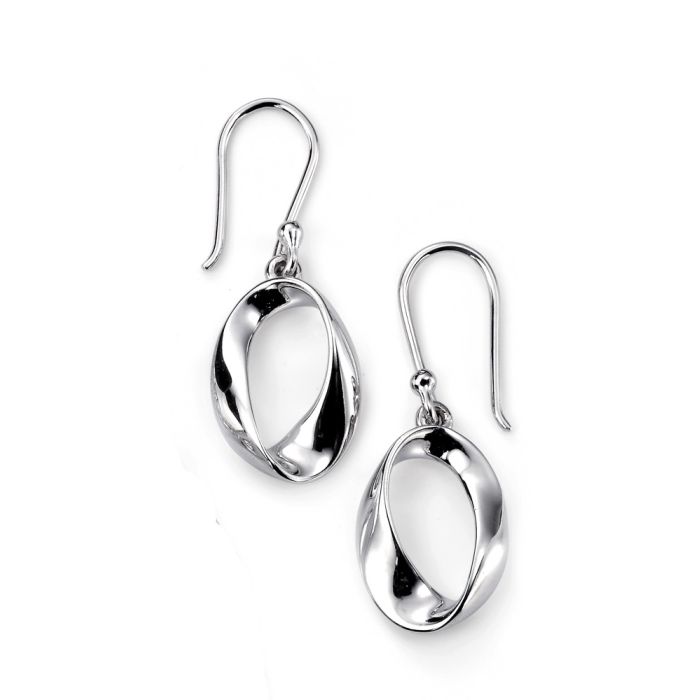 Silver Open Twist Oval Drop Earrings