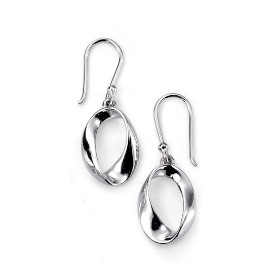 Silver Open Twist Oval Drop Earrings