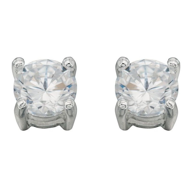 Silver And Cubic Zirconia Round Stud Earrings