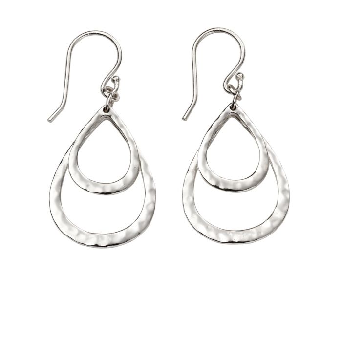 Silver Hammered Double Teardrop Drop Earrings