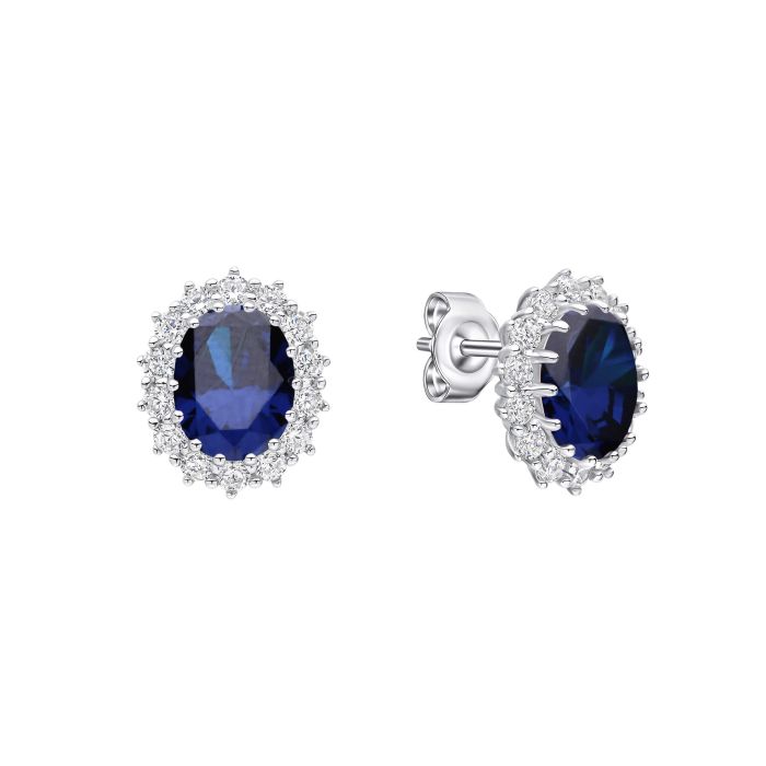 Diamonfire Silver and Blue oval cluster stud earrings