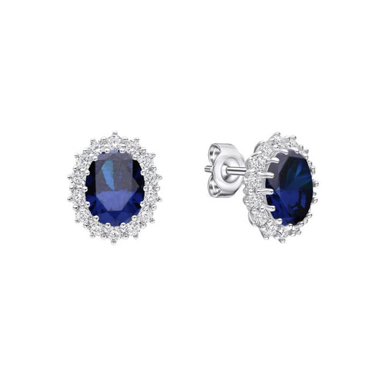Diamonfire Silver and Blue oval cluster stud earrings