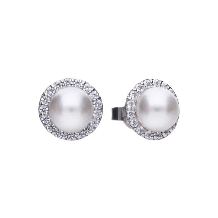 Diamonfire Silver Pearl Stud Earrings
