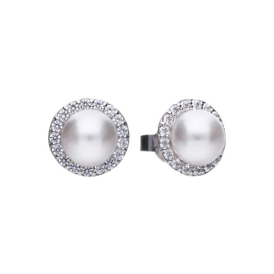 Diamonfire Silver Pearl Stud Earrings.
