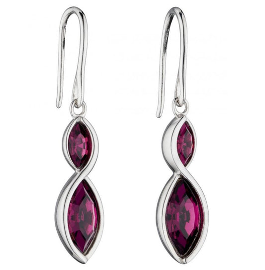 Fiorelli silver and purple crystal double marquise drop earrings