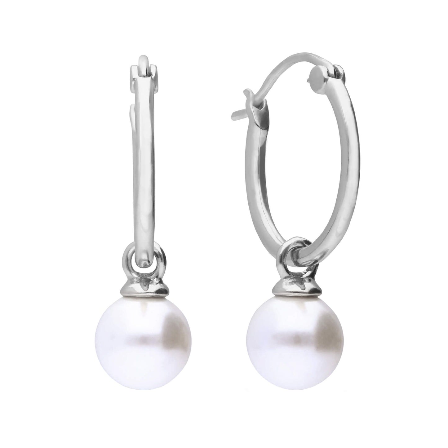Diamonfire silver and shell pearl hoop earrings.