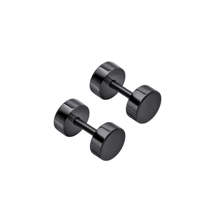 Stainless steel gents plain round studs earrings with black IP plating