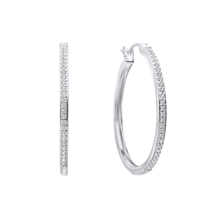 Diamonfire Silver and cubic zirconia Large Hoop Earrings
