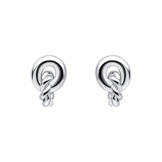 Silver Plain and Rope Linked Circles Stud Earrings