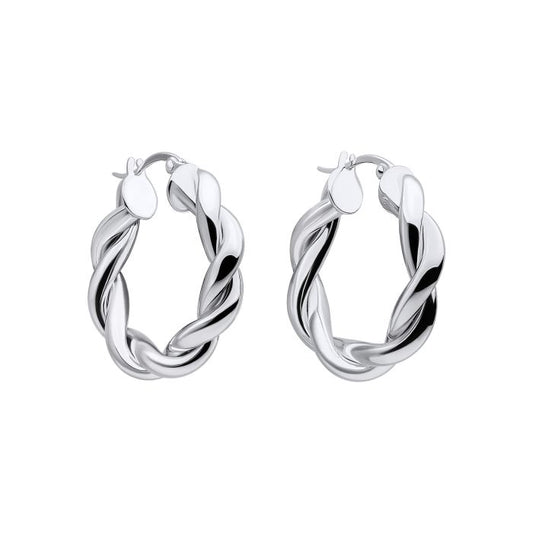 Silver Chunky Rope Twist Hoop Earrings