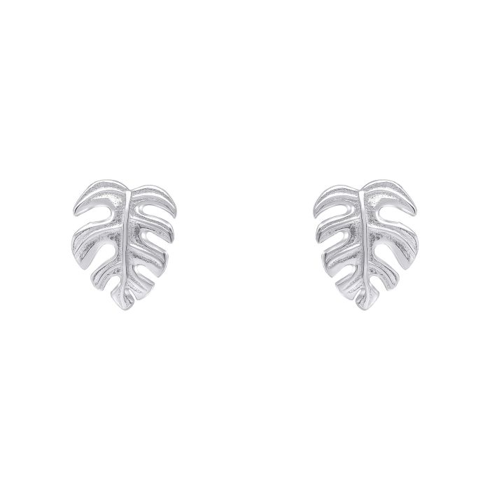 Silver Monstera Leaf Stud Earrings