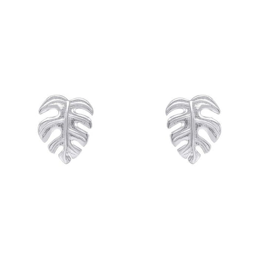 Silver Monstera Leaf Stud Earrings