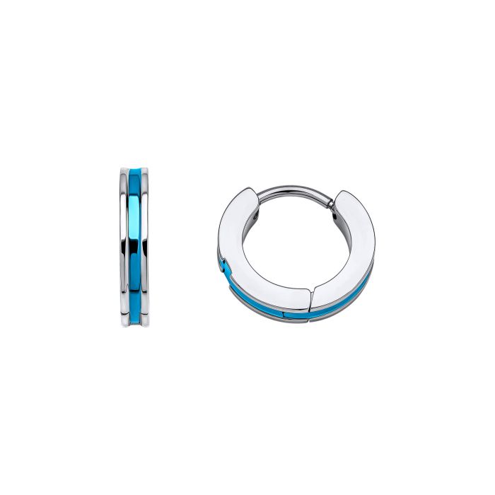 Stainless steel gents hoop earrings with blue pvd detail