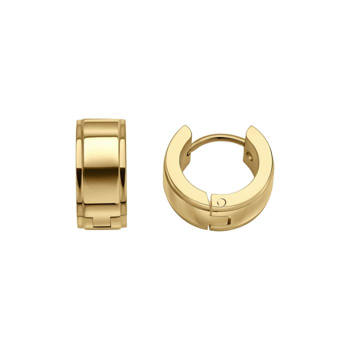 Stainless steel yellow gold tone gents hoop earrings