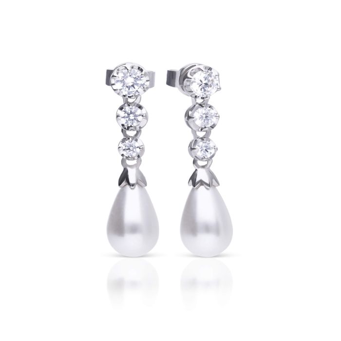 Diamonfire Silver Pearl Drop Earrings