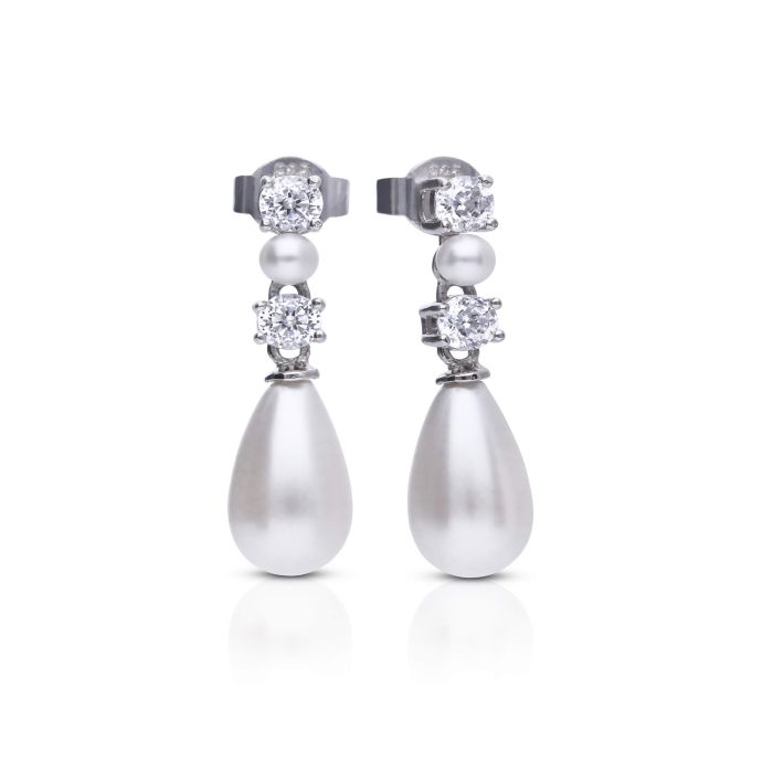 Diamonfire Silver Pearl Drop Earrings
