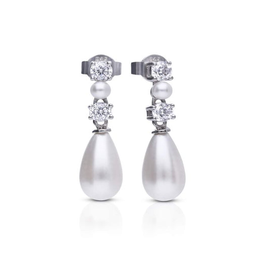 Diamonfire Silver Pearl Drop Earrings.
