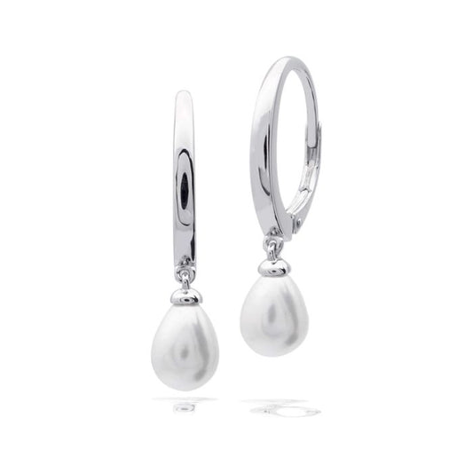 Diamonfire Silver Pearl Hoop Earrings.
