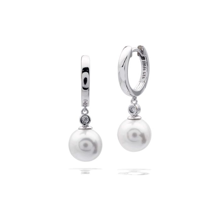 Diamonfire Silver Pearl Drop Hoop Earrings