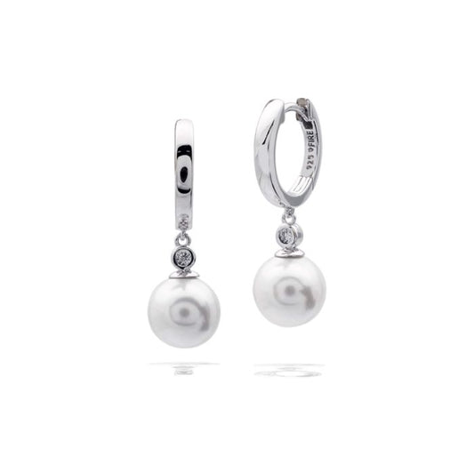 Diamonfire Silver Pearl Drop Hoop Earrings.