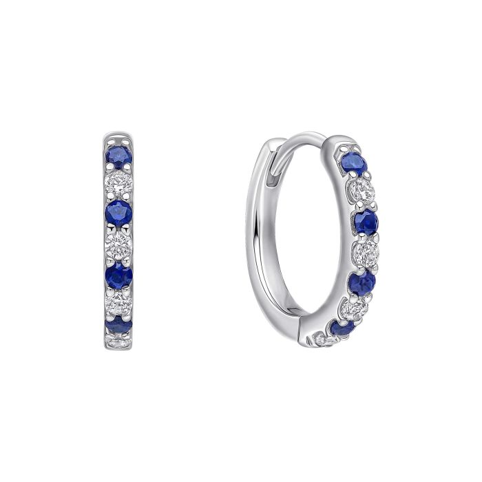 Diamonfire Silver and Blue Cubic Zirconia alternating single row hoop earrings