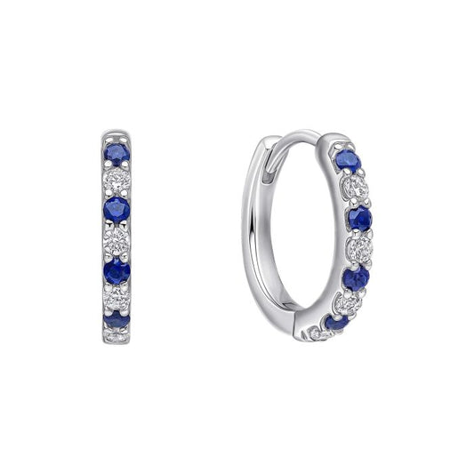 Diamonfire Silver and Blue Cubic Zirconia alternating single row hoop earrings