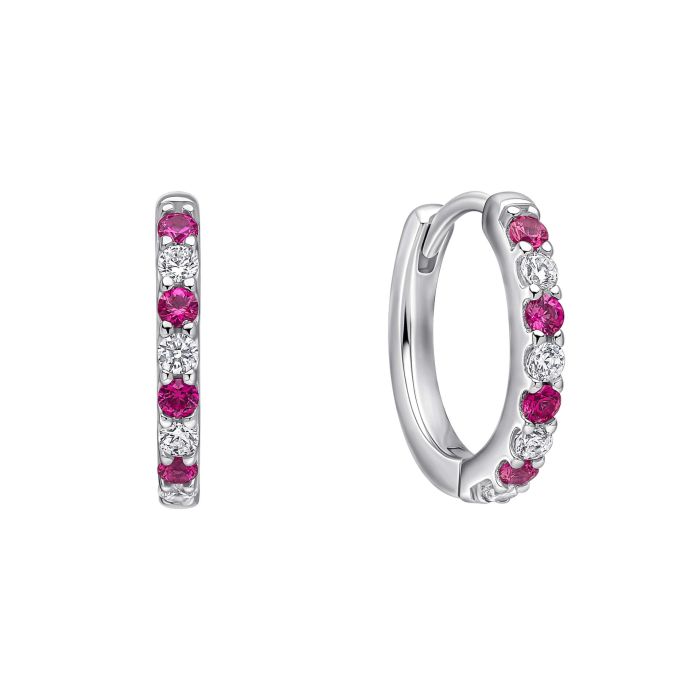 Diamonfire Silver with alternating Red/White Cubic Zirconia hoop earrings