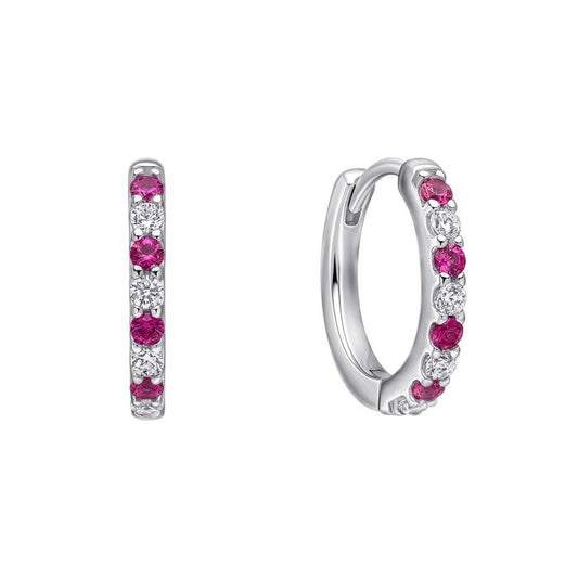 Diamonfire Silver with alternating Red/White Cubic Zirconia hoop earrings