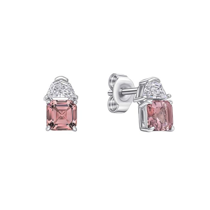 Diamonfire Silver and pink princess cut Cubic Zirconia stud earrings.