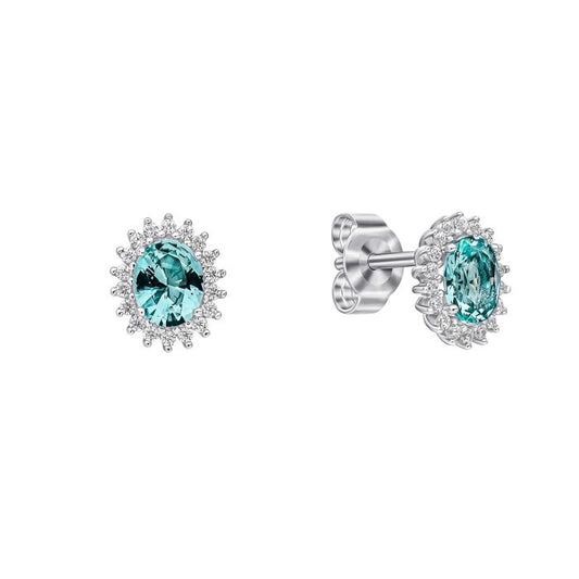 Diamonfire Sterling Silver and Paraiba coloured Cubic Zirconia oval stud earrings