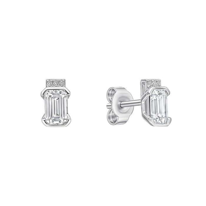 Diamonfire Silver and Cubic Zirconia emerald cut half bezel stud earrings