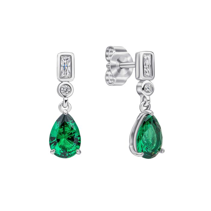 Sterling Silver and Green teardrop Cubic Zirconia drop earrings
