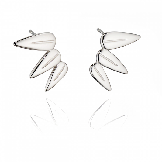 silver tripple leaf stud earrings