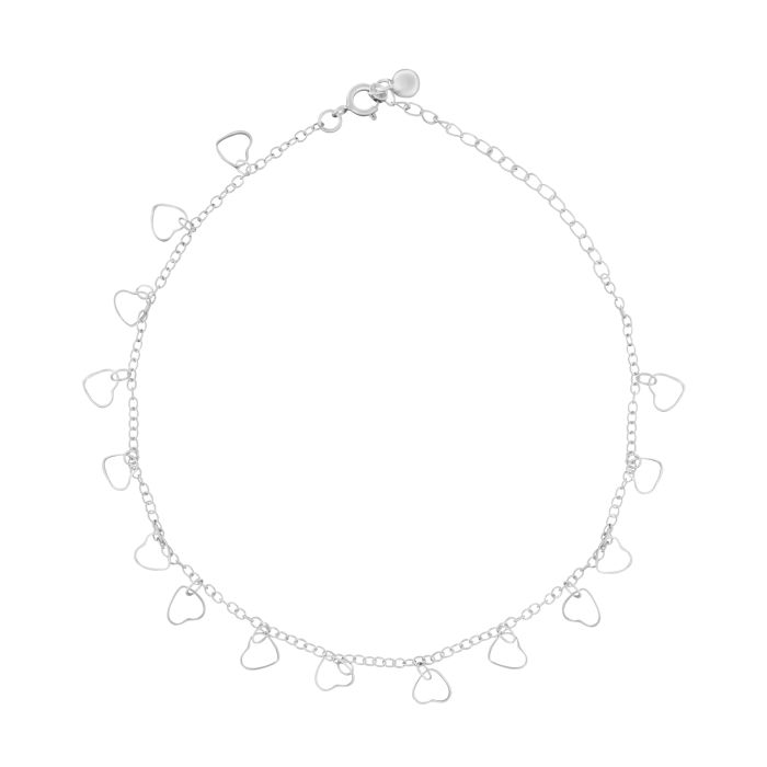 Silver open cut heart charm anklet