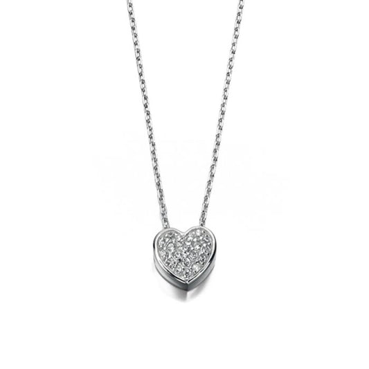 Silver Pave Heart Necklace with Cubic Zirconia