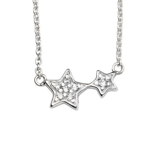 Silver Double Star Necklace with Cubic Zirconia