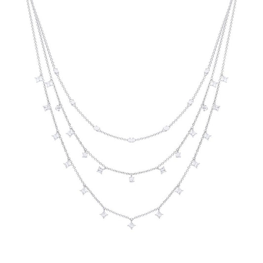 Diamonfire silver and cubic zirconia triple row necklace.