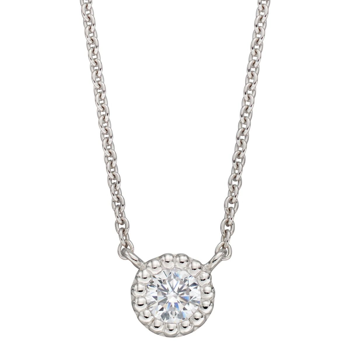 Silver Millegrain Edge Cubic Zirconia Necklace