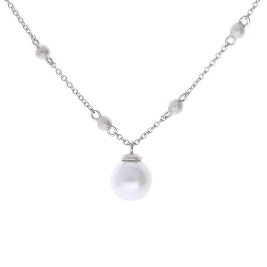 Silver and shell pearl station necklace