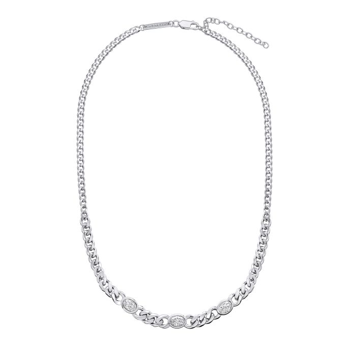 Fiorelli Silver Fiorelli Curb Chain Necklace with Cubic Zirconia