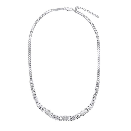 Fiorelli Silver Fiorelli Curb Chain Necklace with Cubic Zirconia