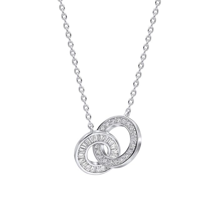 Diamonfire Silver and Cubic Zirconia double interlocking circle necklace