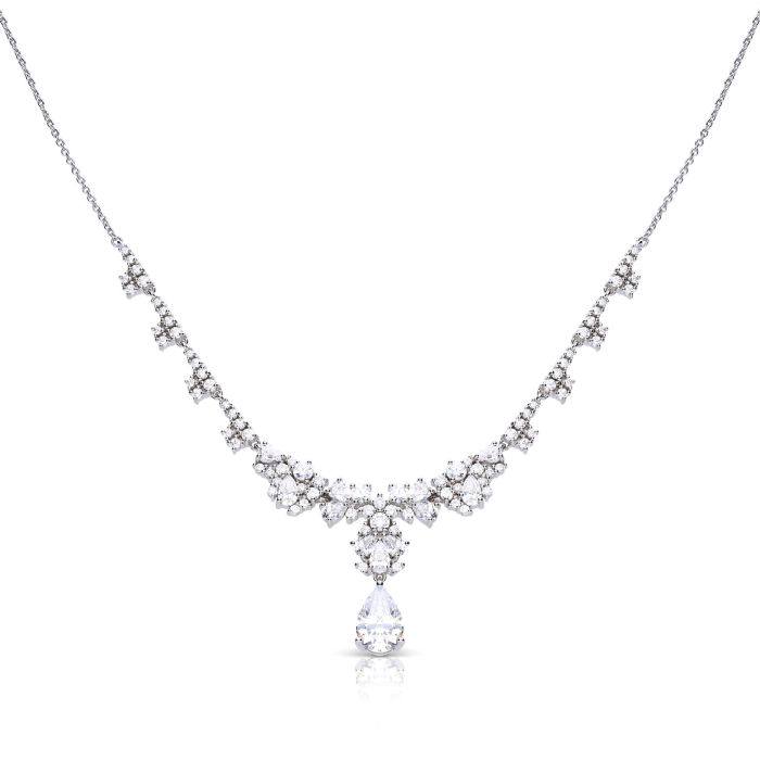 Diamonfire Silver and Cubic Zirconia ornate statement teardrop necklace