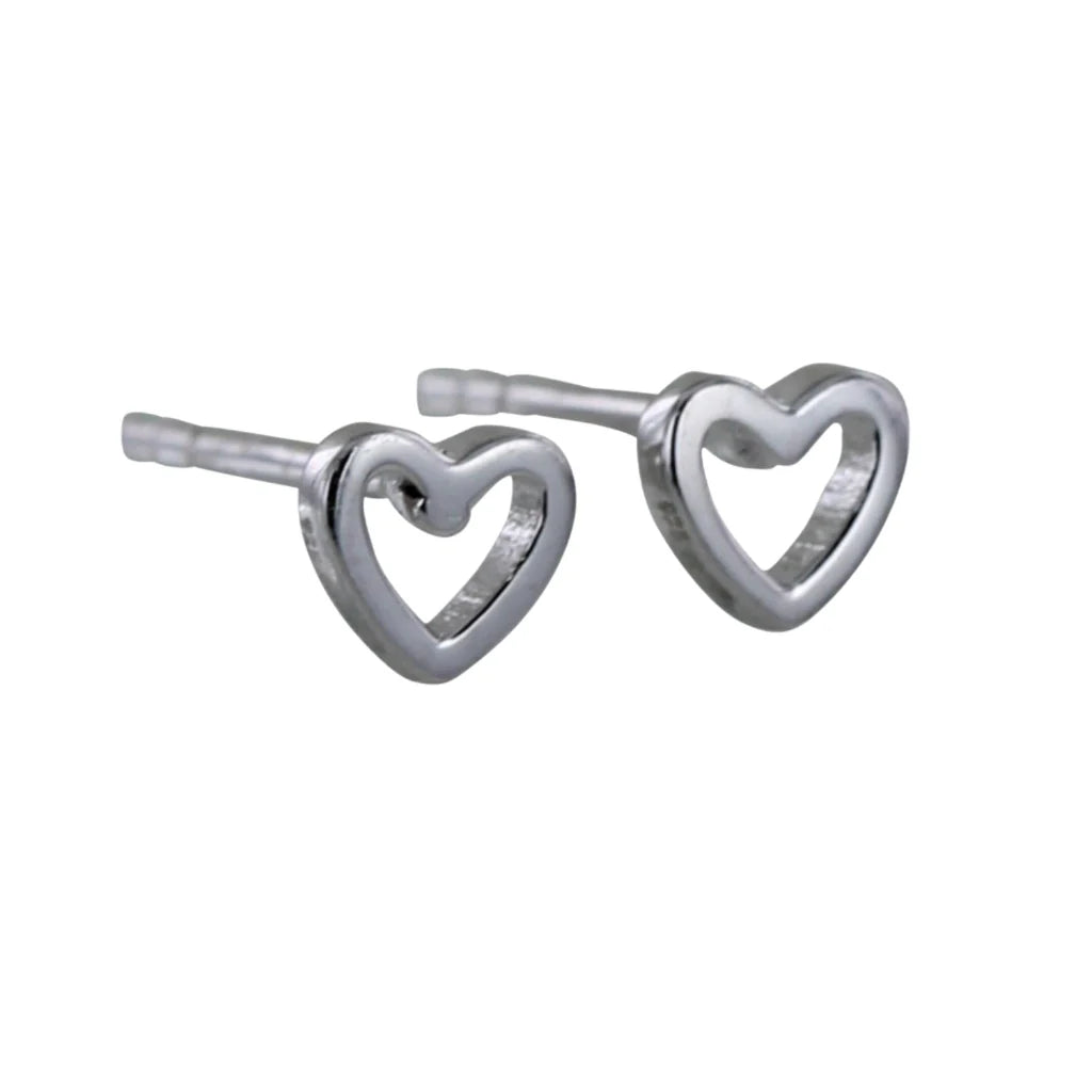 Silver open heart stud earrings