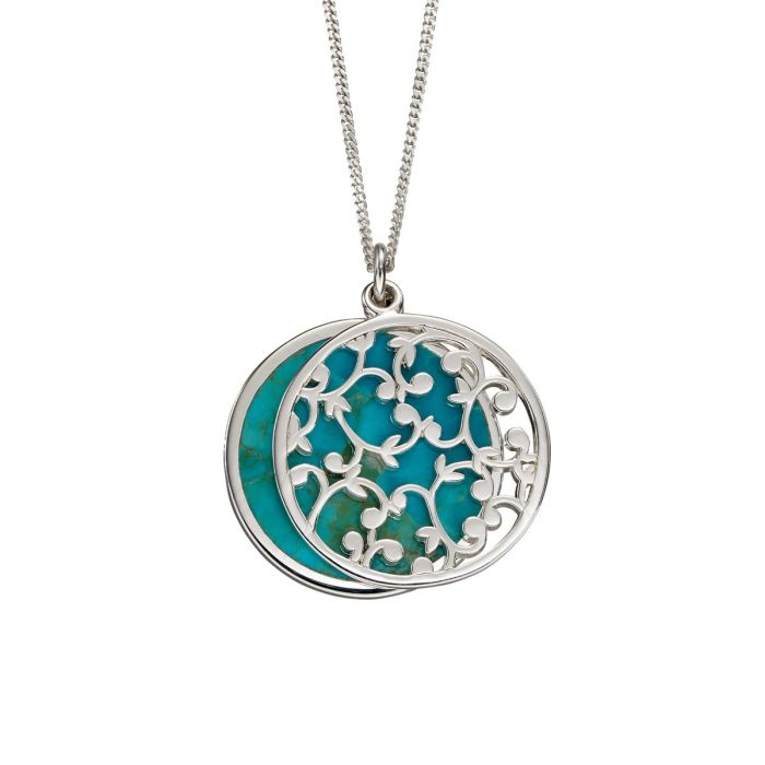 Silver Two Piece Ornate Pendant with Turquoise