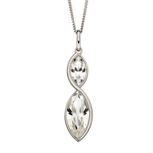Fiorelli Silver and Crystal double marquise twisted drop pendant