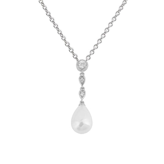 Diamonfire Silver, shell pearl and cubic zirconia drop pendant