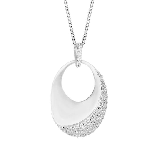 Fiorelli silver and cubic zirconia knife edge oval pendant